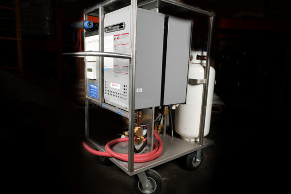 Aaquatools Model N132Crt Propane Fired Portable Hot Water Generator, (2) Nc1991 Heaters, 13.2 Gpm Up To 182 Degree, Stainless Steel Cart W/4 Locking Casters, Temp Control Key Pad, Lp Regulator, (2) Propane Tanks